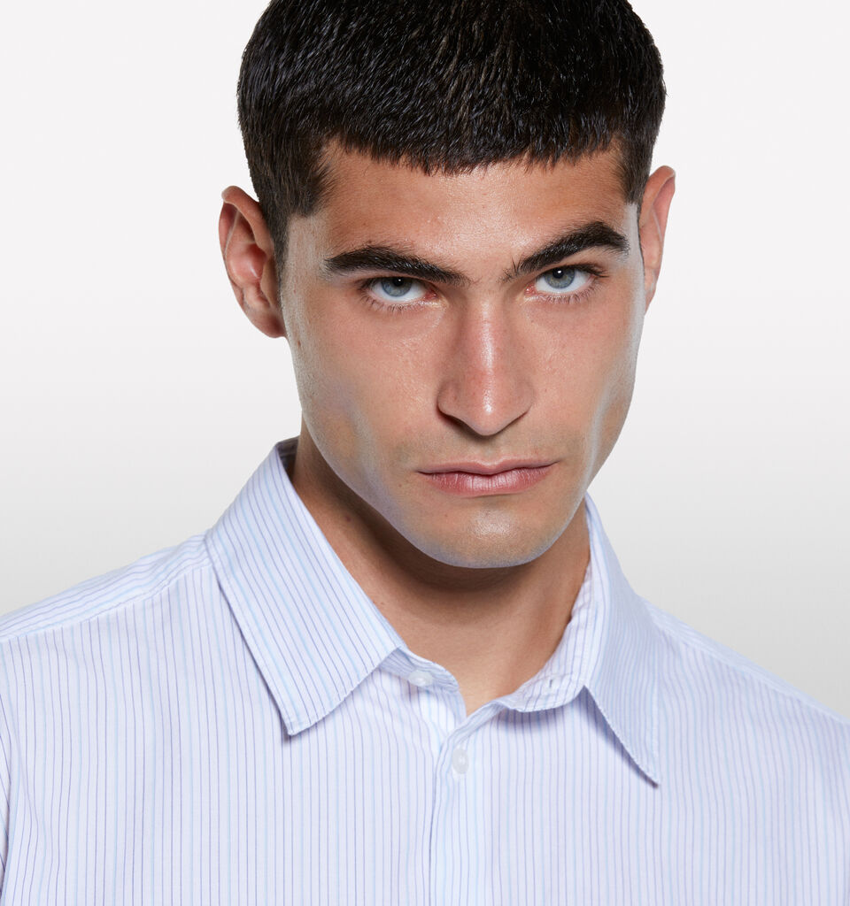 Chemise blanche teinte en fil - chemises regular pour homme - Bleu Clair | Sisley image number 4